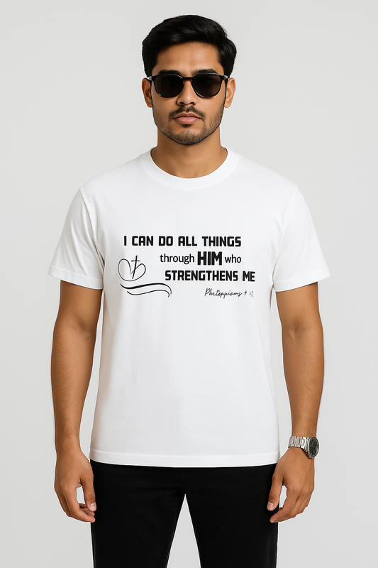 Men "Through Him " Bible Verse Cotton T-shirt