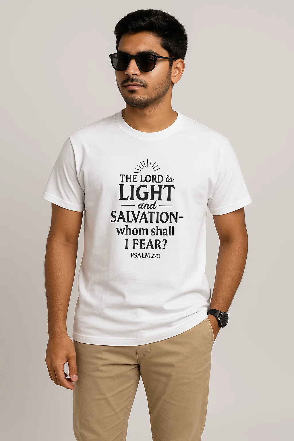 Men 'Lord is Light' Bible Verse Cotton Graphic T-shirt